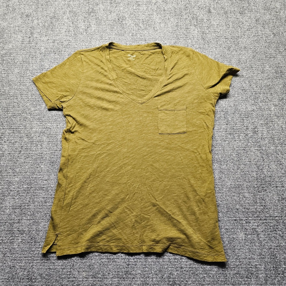 Madewell Whisper Cotton V-Neck Pocket Tee Olive Green Slub Knit Short Sleeve S